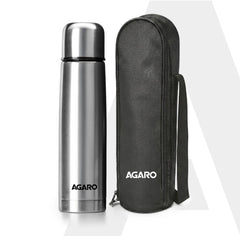 AGARO Delite Stainless Steel Flask with Bag, 1000ml, Up to 24 Hrs Hot & Cold, ISI Certified, Triple Vacuum Insulated, Le