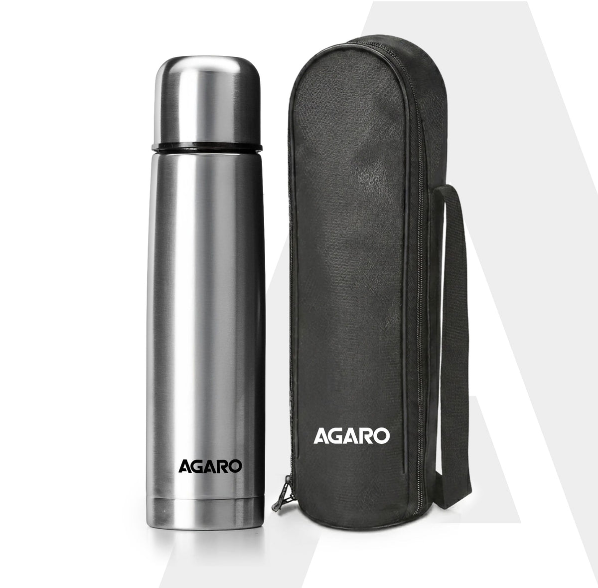 AGARO Delite Stainless Steel Flask with Bag, 500ml, Up to 24 Hrs Hot & Cold, ISI Certified, Triple Vacuum Insulated, Lea
