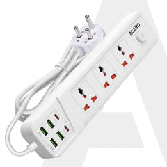 AGARO Regal Extension Board 3 Universal Sockets, 4 USB + 2 Type-C Fast Charging, 2500W-1