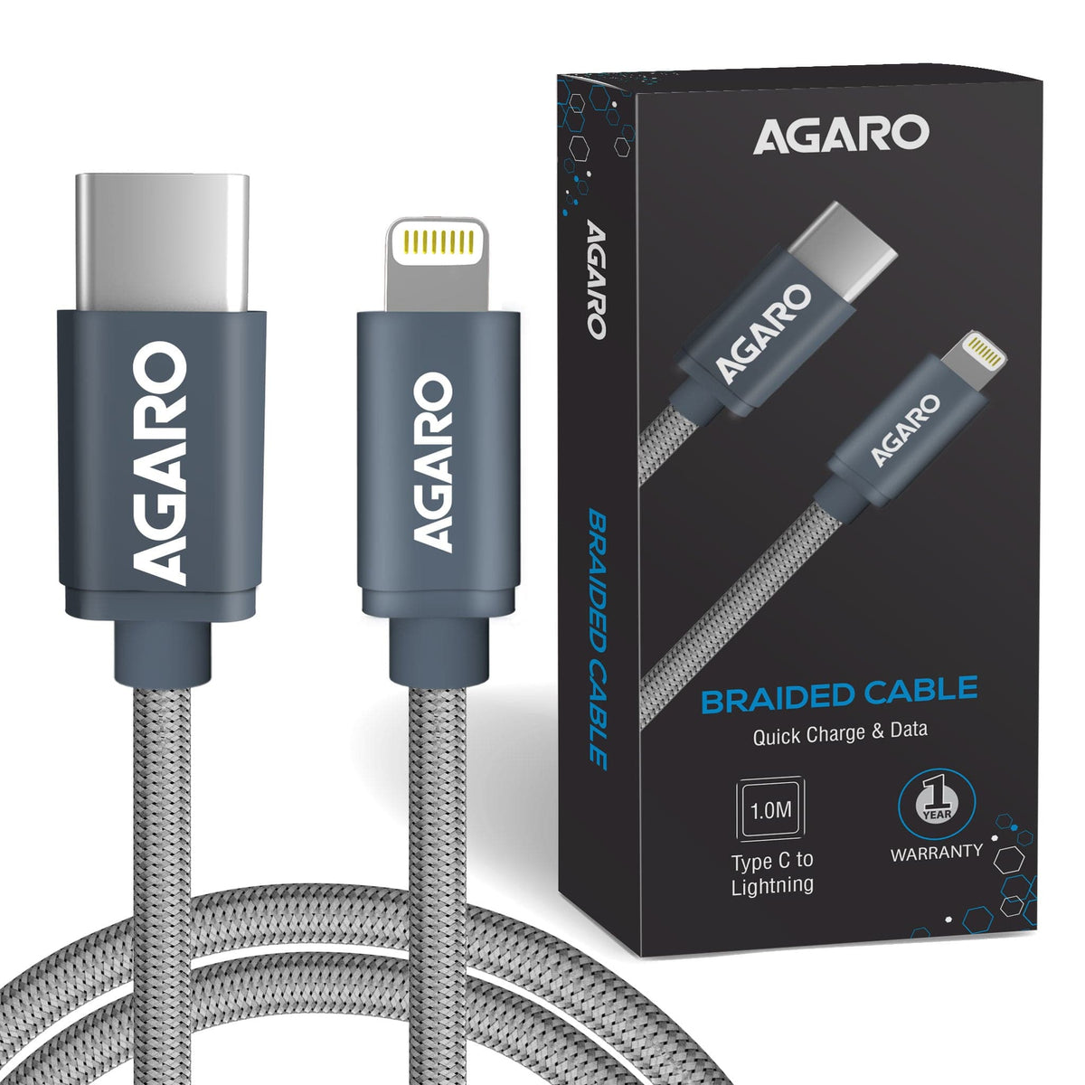 AGARO USB C to Lightning Braided Sync & Charge Cable For iPhone, iPad and iPod, Fast Charging Lightning Cable, 3.2 Feet 
