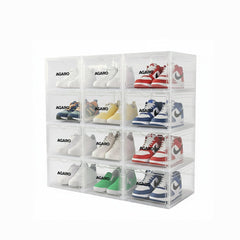 AGARO Stackable Shoe Storage Box Organizer | Heavy Duty, Transparent, Plastic Sneaker Crates Container with Magnetic Doo