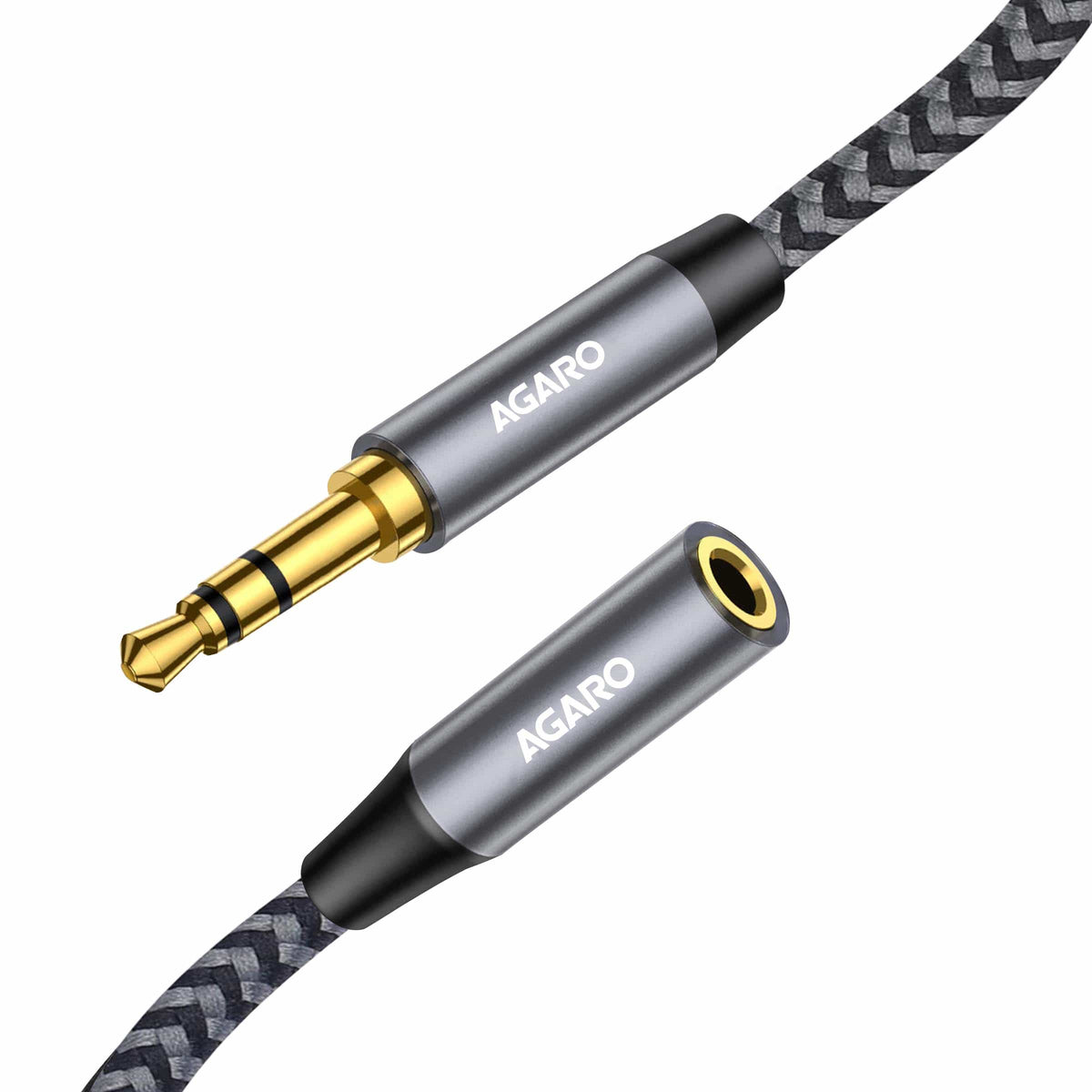 AGARO 3.5mm Aux Male to Female Extension Cable, Audio Cable with Microphone Gold Plated Jack Nylon Braided for Car, Media Player & More 1.8 Meter (5.9 Ft), Silver & Black