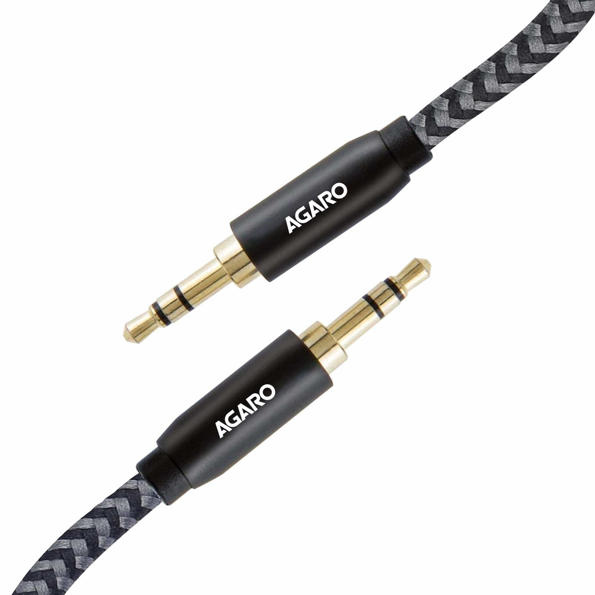 AGARO 3.5mm Audio Cable Nylon Braided 24K Gold Plated Aux Cord Male to Male Stereo Hi-Fi Sound for Headphone, Car, Home Stereos, Speakers & More 1M/ 100CM/ 3.2 Ft, Silver & Black