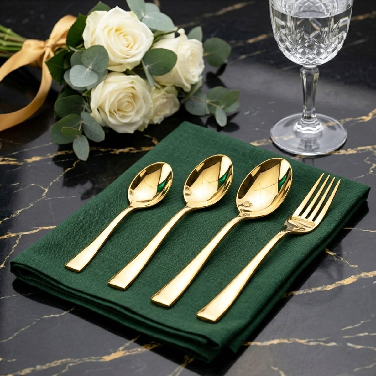AGARO Regal 24 Pieces Gold Stainless Steel Cutlery Set for Dining Table, Premium Mirror Finish, 6 Tea Spoons, 6 Dinner Spoons, 6 Dinner Forks & 6 Dessert Spoons, Food Grade, Rust Resistant