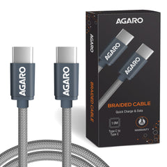 AGARO USB Type C To Type C Braided Sync & Fast Charging Cable, Compatible With Mobile, Laptop & Tablets, 3.2 Feet (1M), 