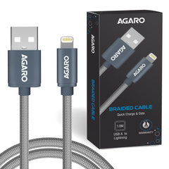 AGARO USB A to Lightning Braided Sync & Charge Cable For iPhone, iPad and iPod, Fast Charging Lightning Cable, 3.2 Feet 