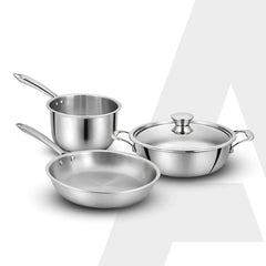 AGARO Regency Triply Cookware Set of 3, 24 cm Kadai (2.7L), 24 cm Fry Pan (2.2L) & 16 cm Saucepan (1.5L)-1