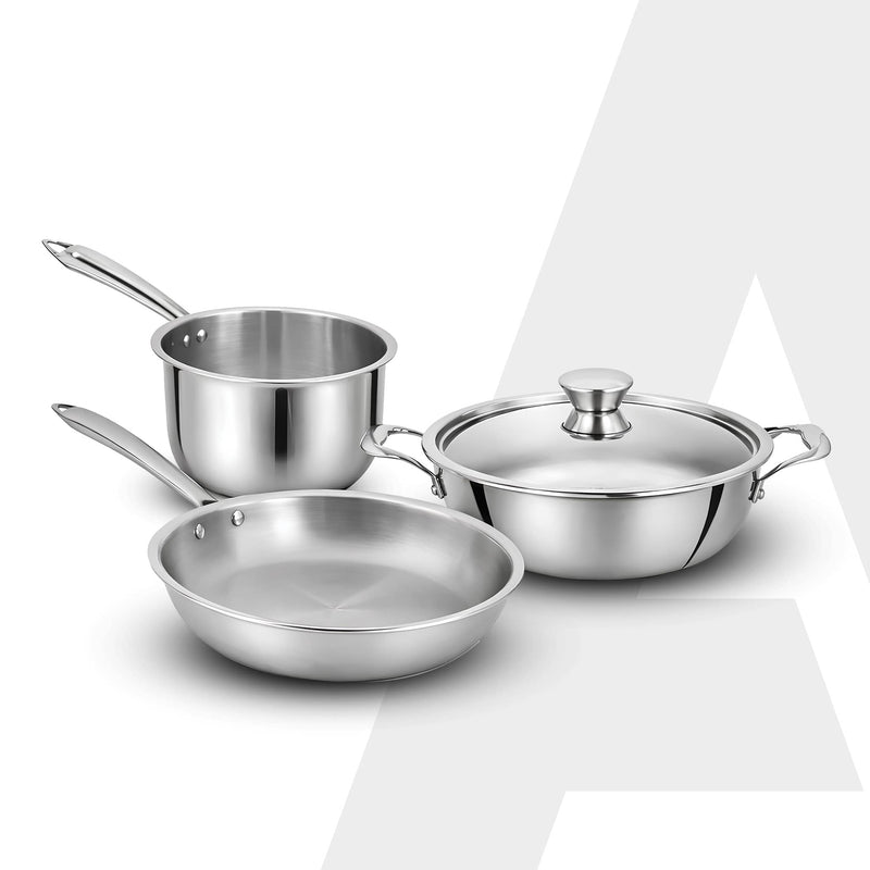 AGARO Regency Triply Cookware Set of 3, 24 cm Kadai (2.7L), 24 cm Fry Pan (2.2L) & 16 cm Saucepan (1.5L)-1