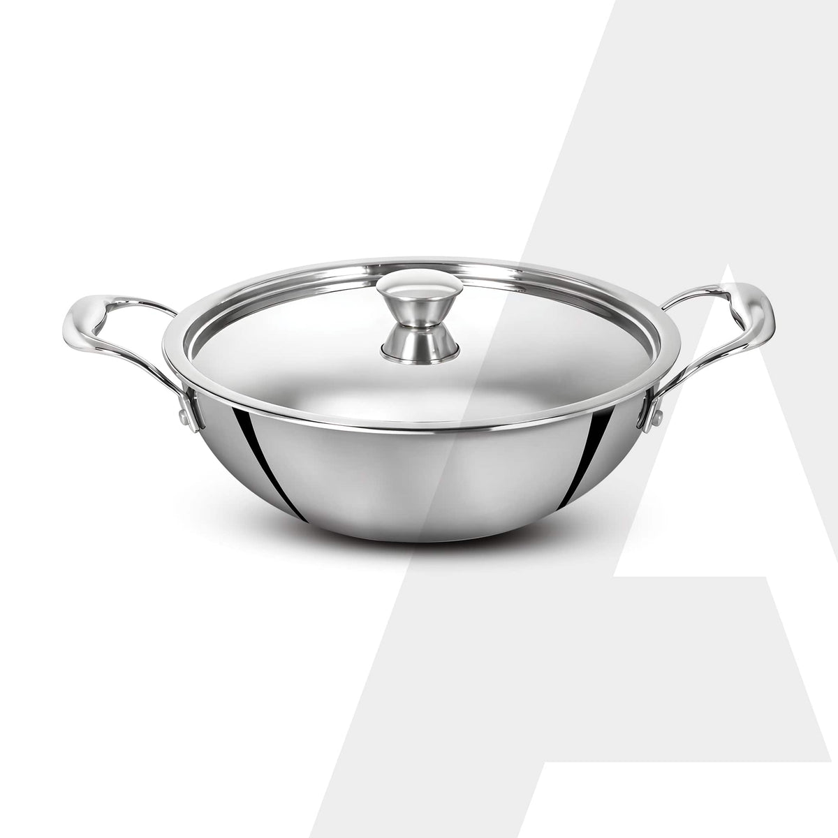 AGARO Regency 28 cm Triply Stainless Steel Kadai with Lid, 4L-1