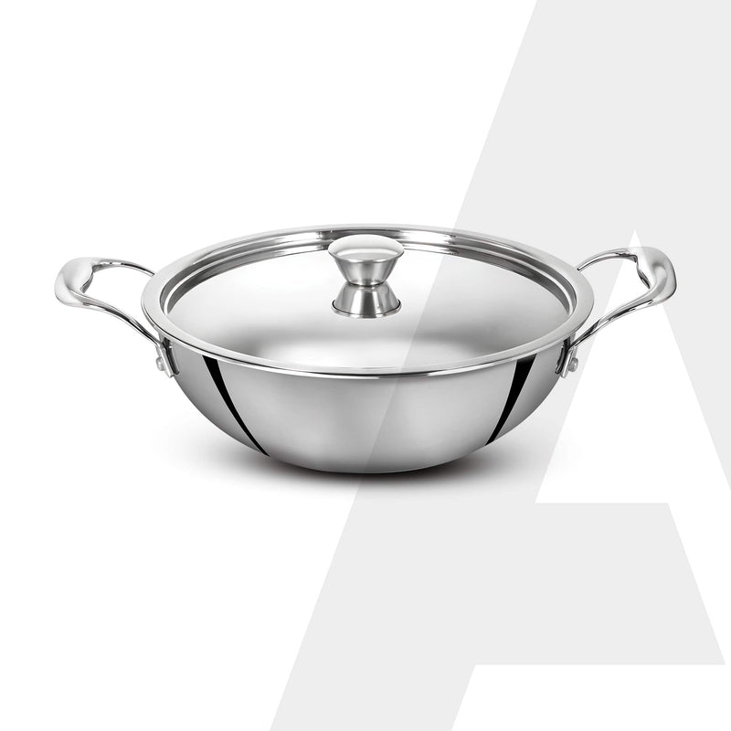 AGARO Regency 28 cm Triply Stainless Steel Kadai with Lid, 4L-1