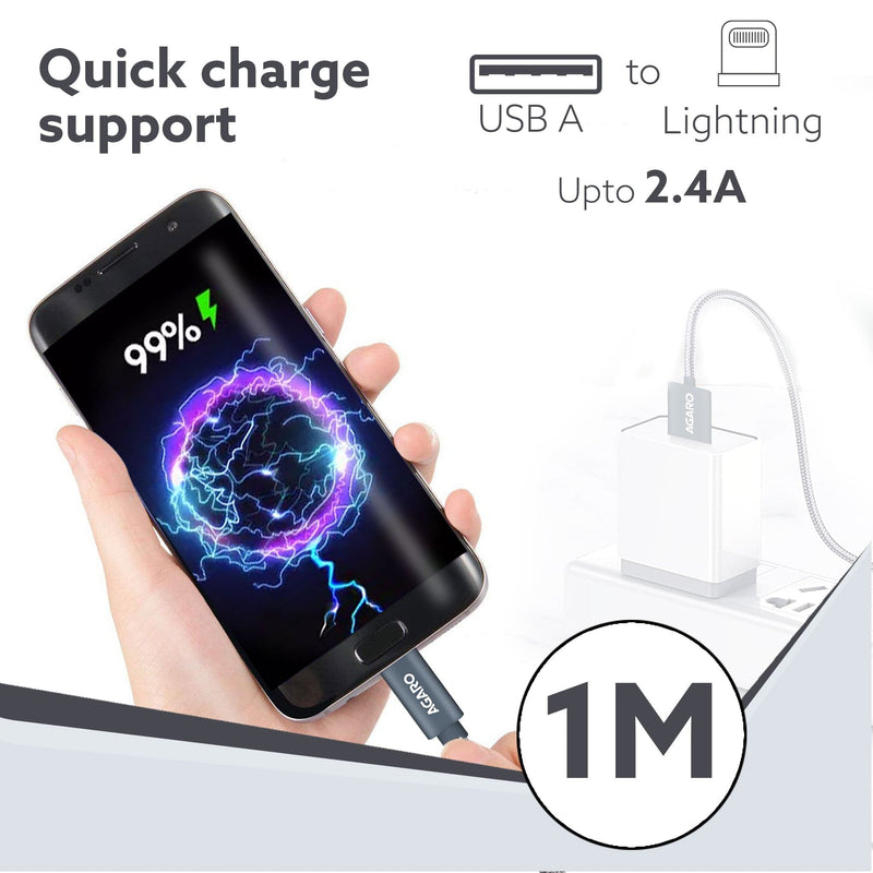AGARO USB A to Lightning Braided Sync & Charge Cable For iPhone, iPad and iPod, Fast Charging Lightning Cable, 3.2 Feet 