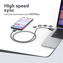AGARO USB Type C To Type C Braided Sync & Fast Charging Cable, Compatible With Mobile, Laptop & Tablets, 3.2 Feet (1M), 