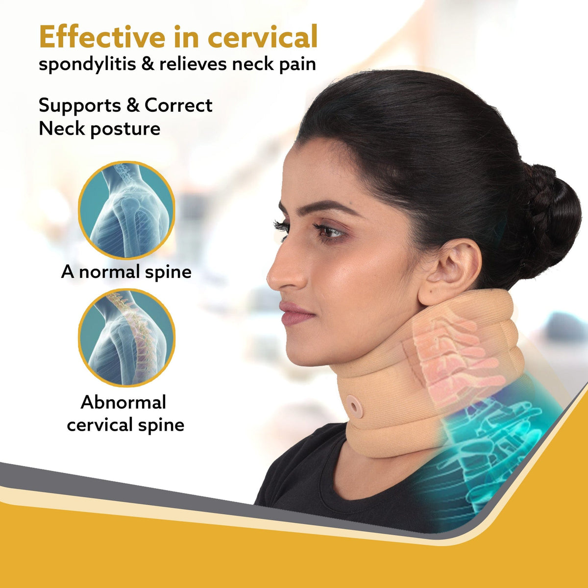 AGARO Cervical Collar Spondylitis Neck Support, Adjustable Neck Brace With Extra Support, Relieves Pain, Stress & Pressu
