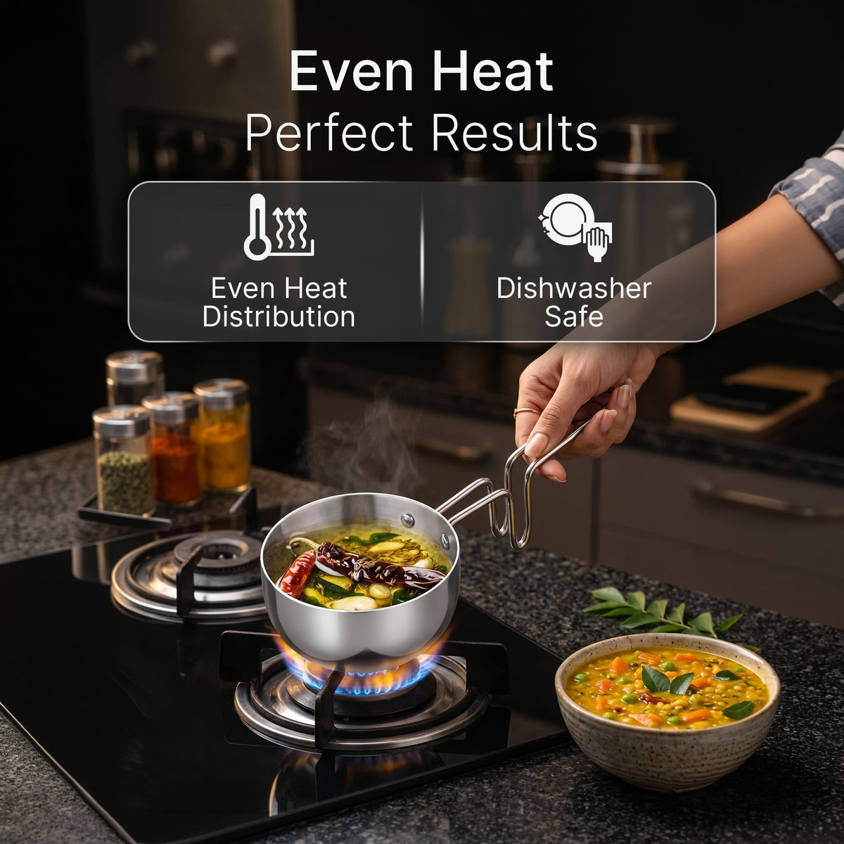 AGARO Regency 13 cm Triply Stainless Steel Tadka Pan, 350ml