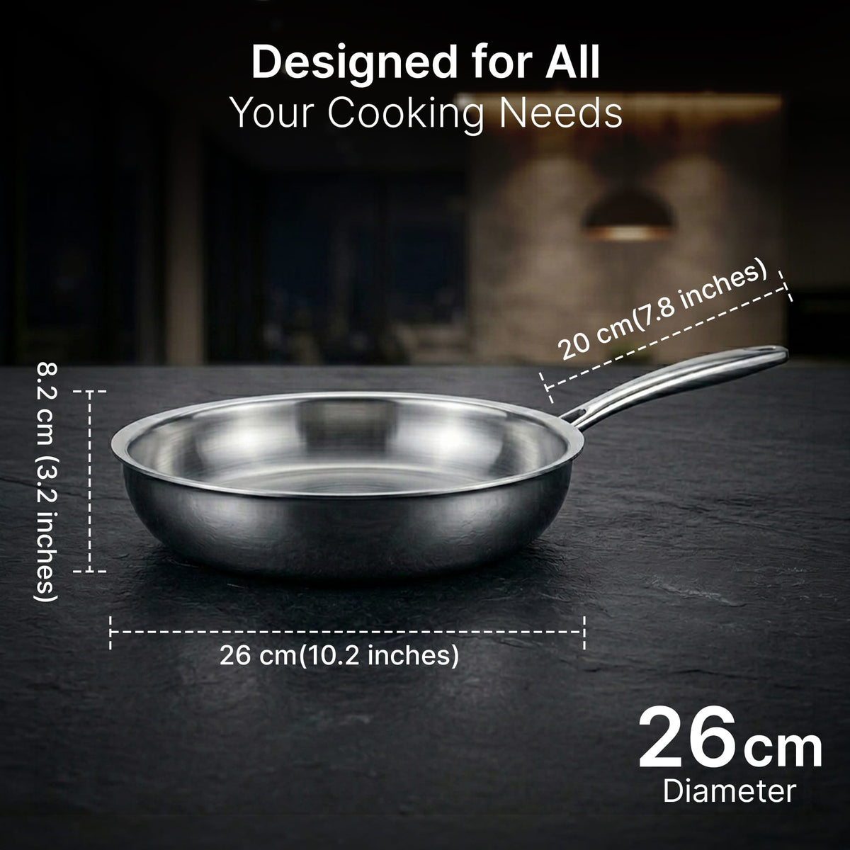 AGARO Regency 26 cm Triply Stainless Steel Fry Pan with Lid (2.3L)