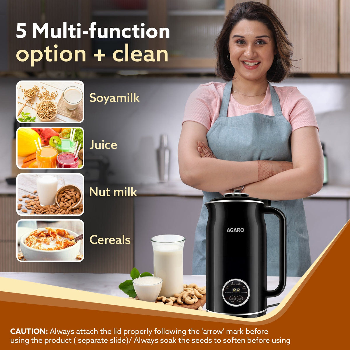 AGARO Regency Automatic Nut Milk Maker, Vegan Milk Machine, Make Vegan Milk From Nuts, Almonds, Soya, Oats etc, Boil Wat