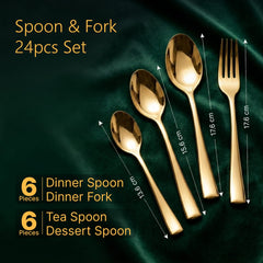 AGARO Regal 24 Pieces Gold Stainless Steel Cutlery Set for Dining Table, Premium Mirror Finish, 6 Tea Spoons, 6 Dinner Spoons, 6 Dinner Forks & 6 Dessert Spoons, Food Grade, Rust Resistant-2
