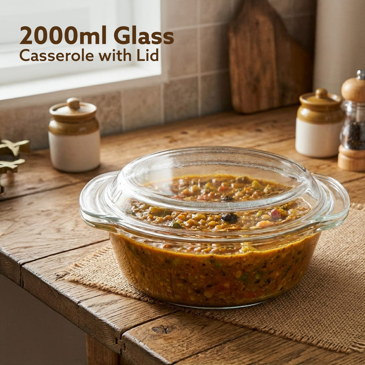 AGARO Elite बोरोसिलिकेट ग्लास कैसरोल ढक्कन के साथ, 2000ml, सर्विंग बाउल, किचन, ओवन, माइक्रोवेव और फ्रीजर सुरक्षित, स्क्रैच प्रतिरोधी, पारदर्शी। 