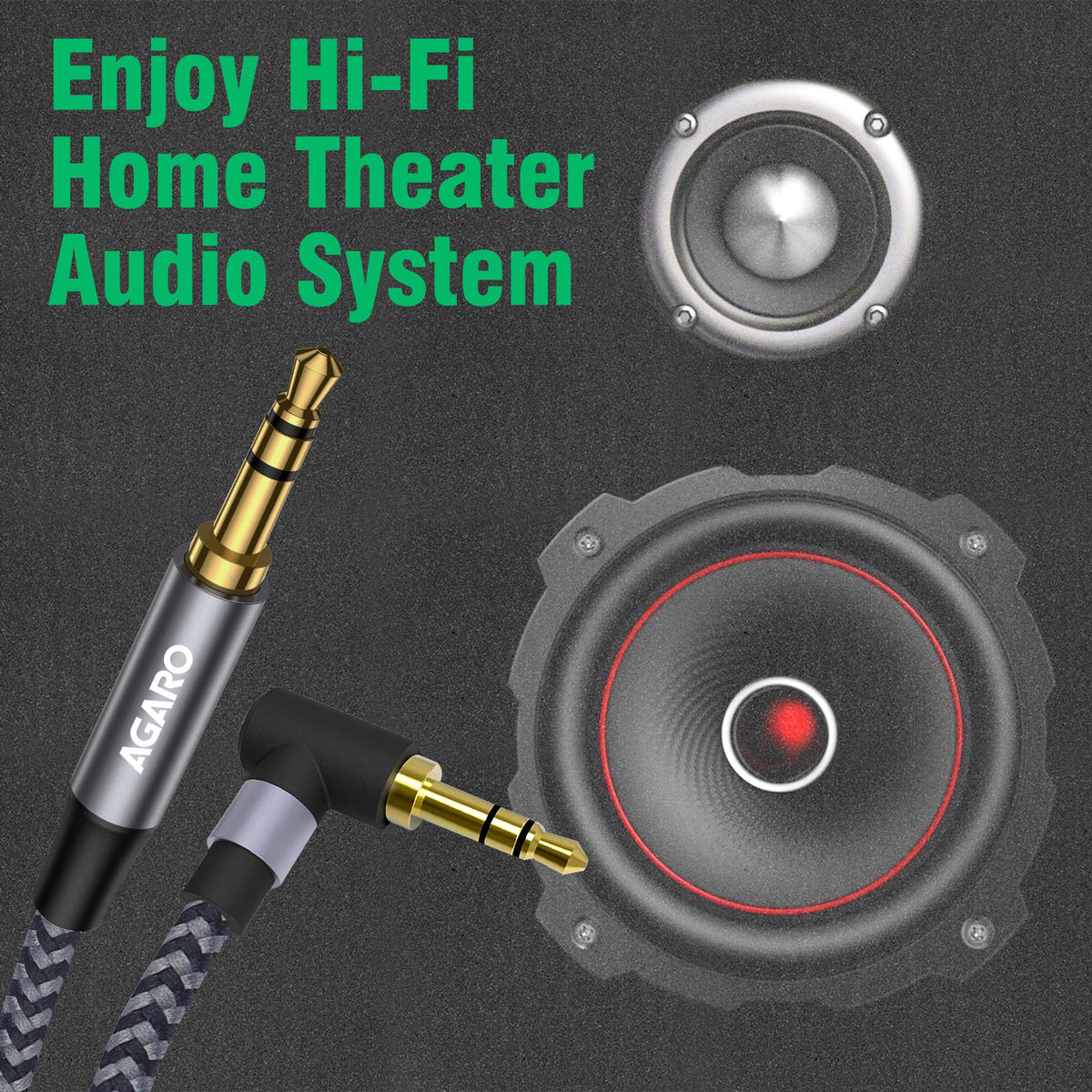 AGARO 3.5mm Audio Cable Stereo Aux 90 Degree Right Angle Aux Cable 24K Gold Plated Male to Male Hi-Fi Sound for Car, Home Stereos, Speakers & More 1M/ 100CM/ 3.2 Ft, Silver & Black
