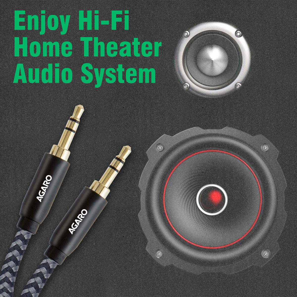 AGARO 3.5mm Audio Cable Nylon Braided 24K Gold Plated Aux Cord Male to Male Stereo Hi-Fi Sound for Headphone, Car, Home Stereos, Speakers & More 1M/ 100CM/ 3.2 Ft, Silver & Black
