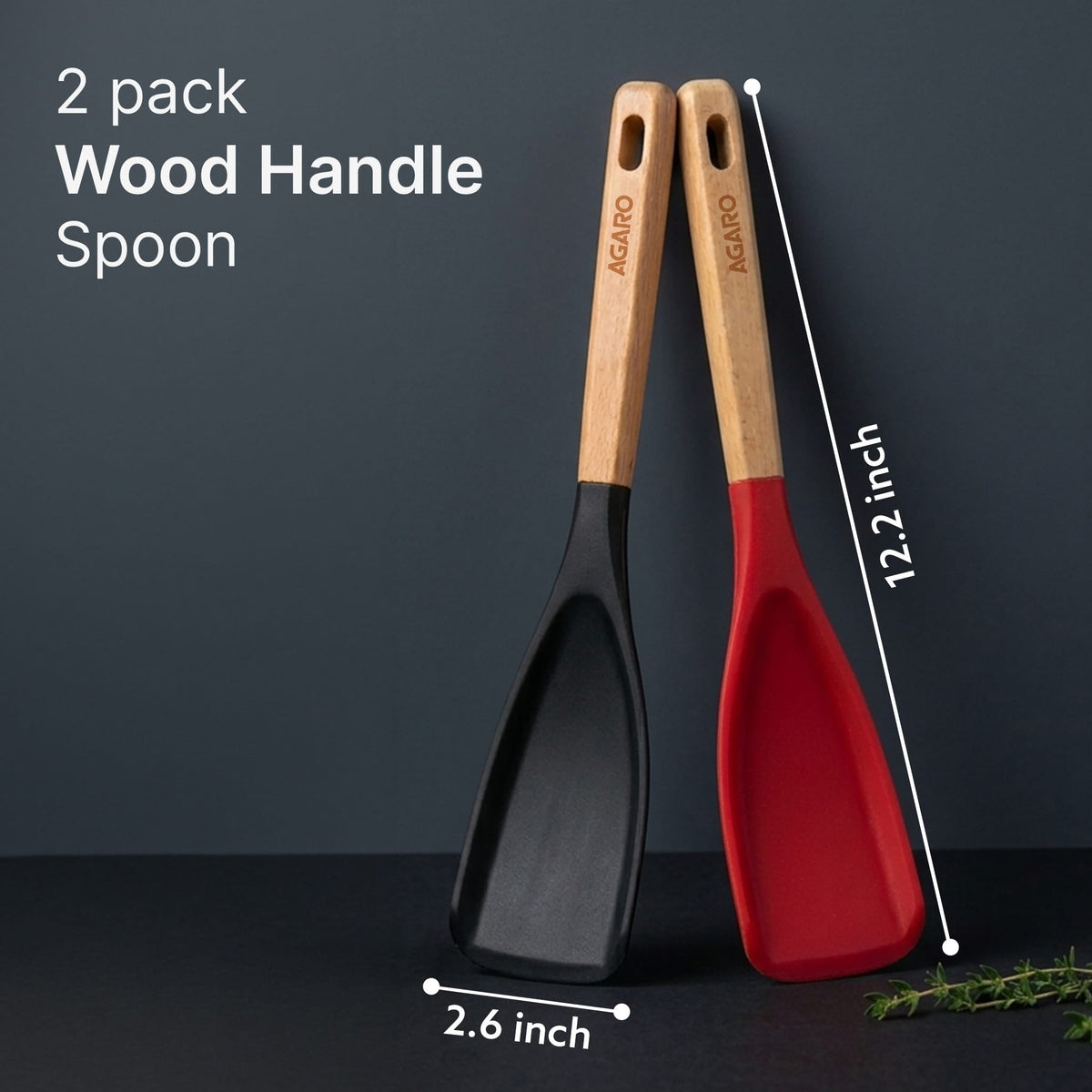 AGARO Royal Silicone Spatula Set of 2 with Wooden Handle, Heat Resistant Food Grade Silicone Kitchen Spatulas for Cooking, Baking & Mixing, Flexible Non-Stick Cookware BPA Free Utensils, Black & Red