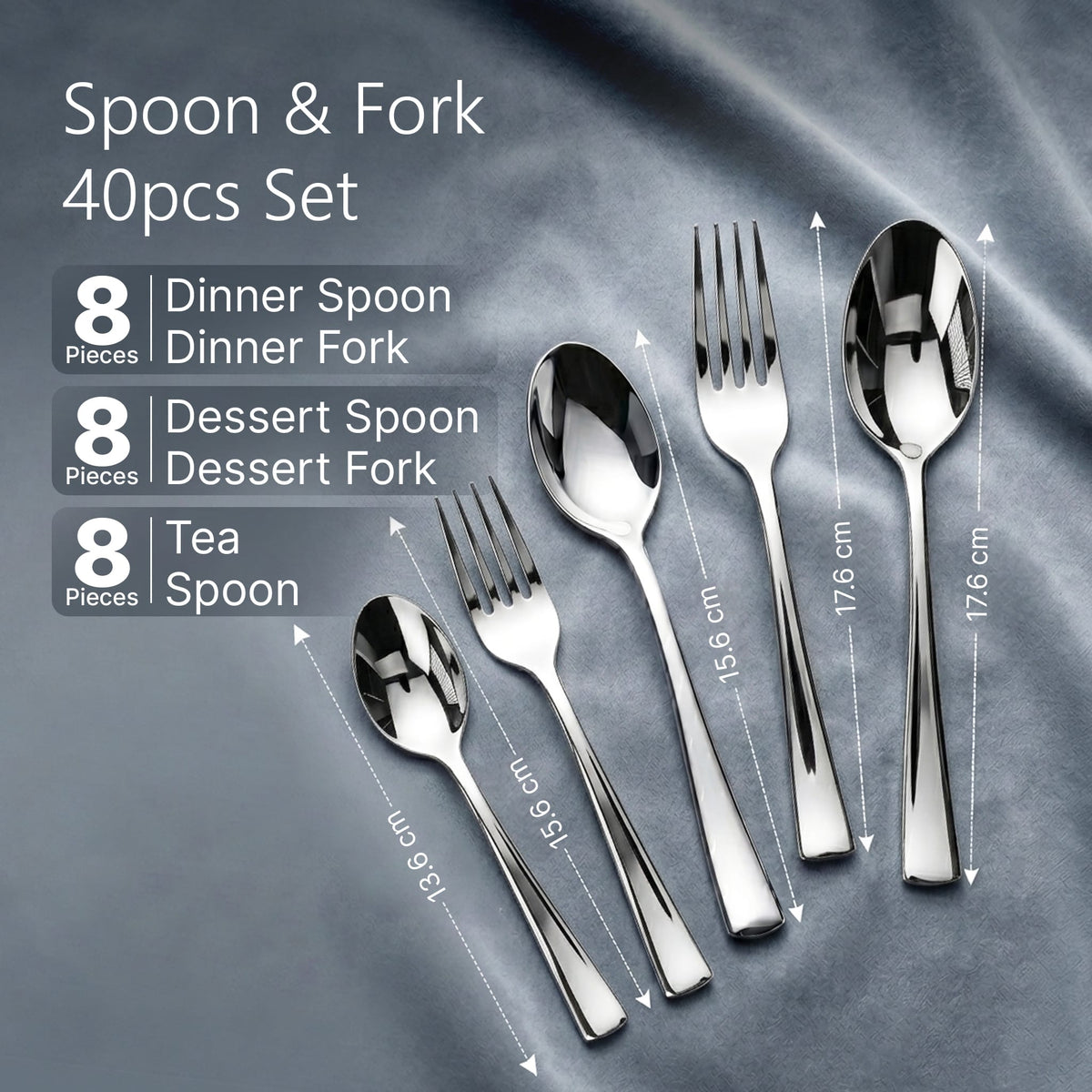 AGARO Elite 40-Piece Gold Stainless Steel Cutlery Set, Mirror Finish, Food Grade & Rust Resistant, Includes 8 Tea Spoons, 8 Dessert Spoons, 8 Dessert Forks, 8 Dinner Spoons & 8 Dinner Forks-2