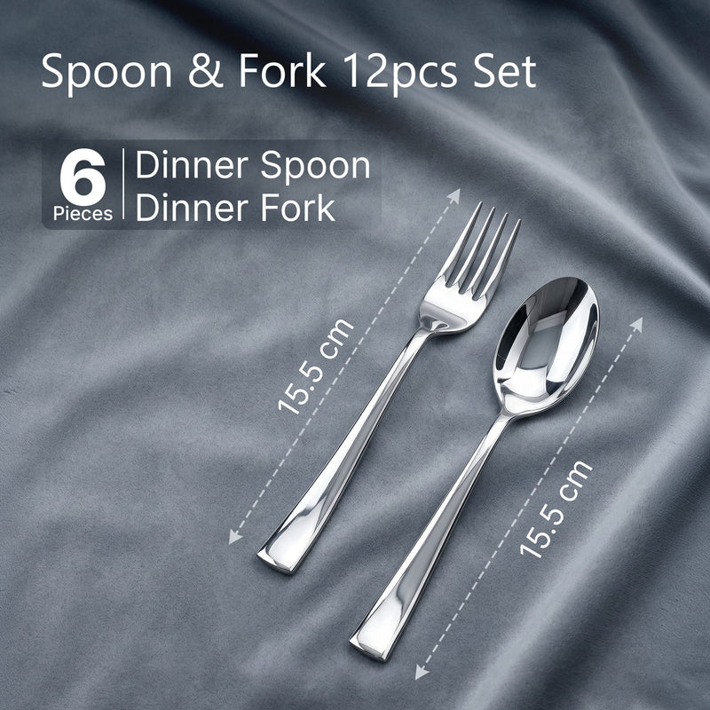 AGARO Elite Spoon and Fork Set 12 Pieces, Premium Stainless Steel Cutlery Set with 6 Spoons and 6 Forks, Mirror Finish, Food Grade, Rust Proof, Dishwasher Safe Tableware for Home, Kitchen and Dining-2
