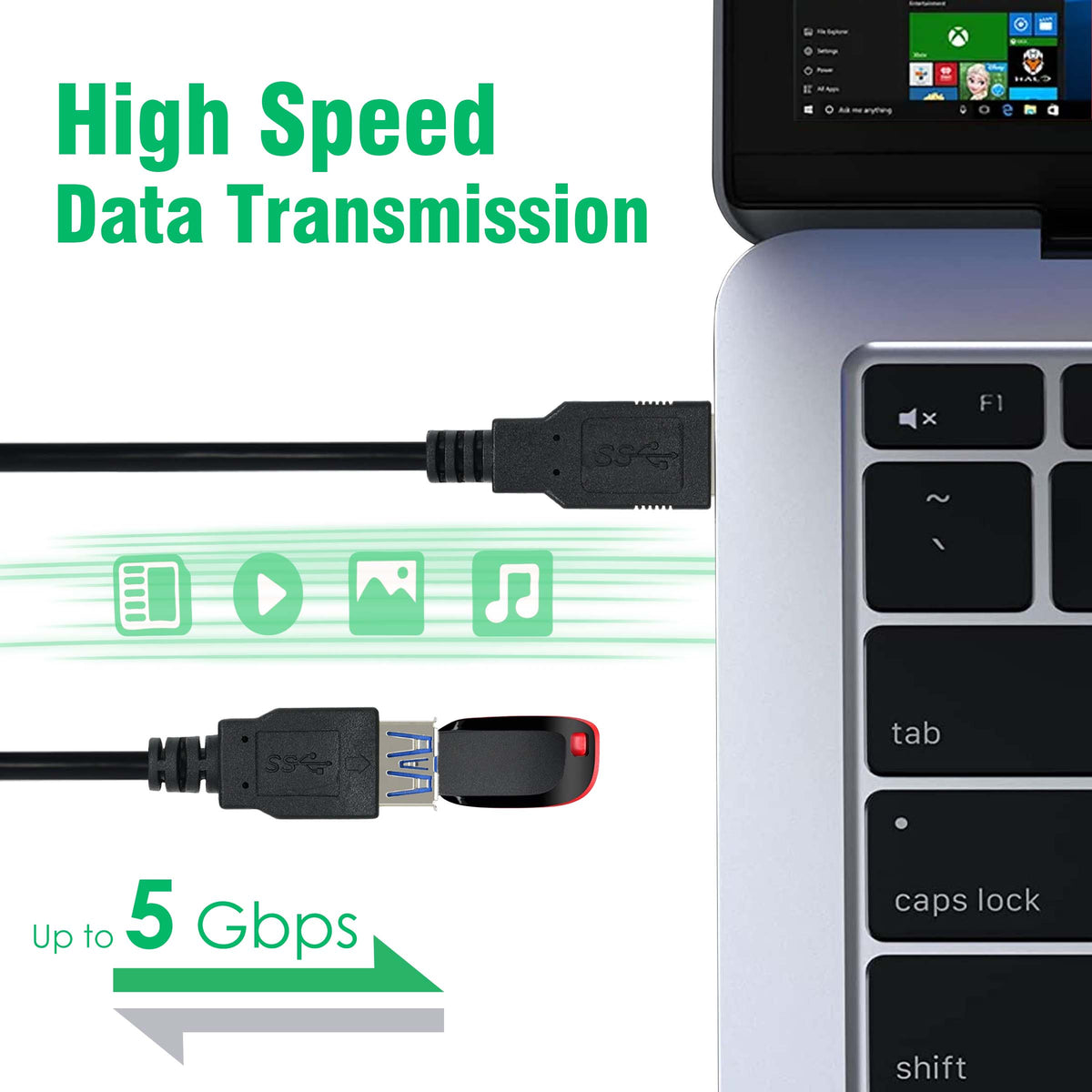 AGARO USB Extender, USB 3.0 Extension Cable Male to Female USB Cable High-Speed 5GBps Data Transfer Compatible with Webcam, Gamepad, Keyboard, Mouse, Hard Drive, Xbox, Laptop/PC/Mac/Printer, 1 Meter-2