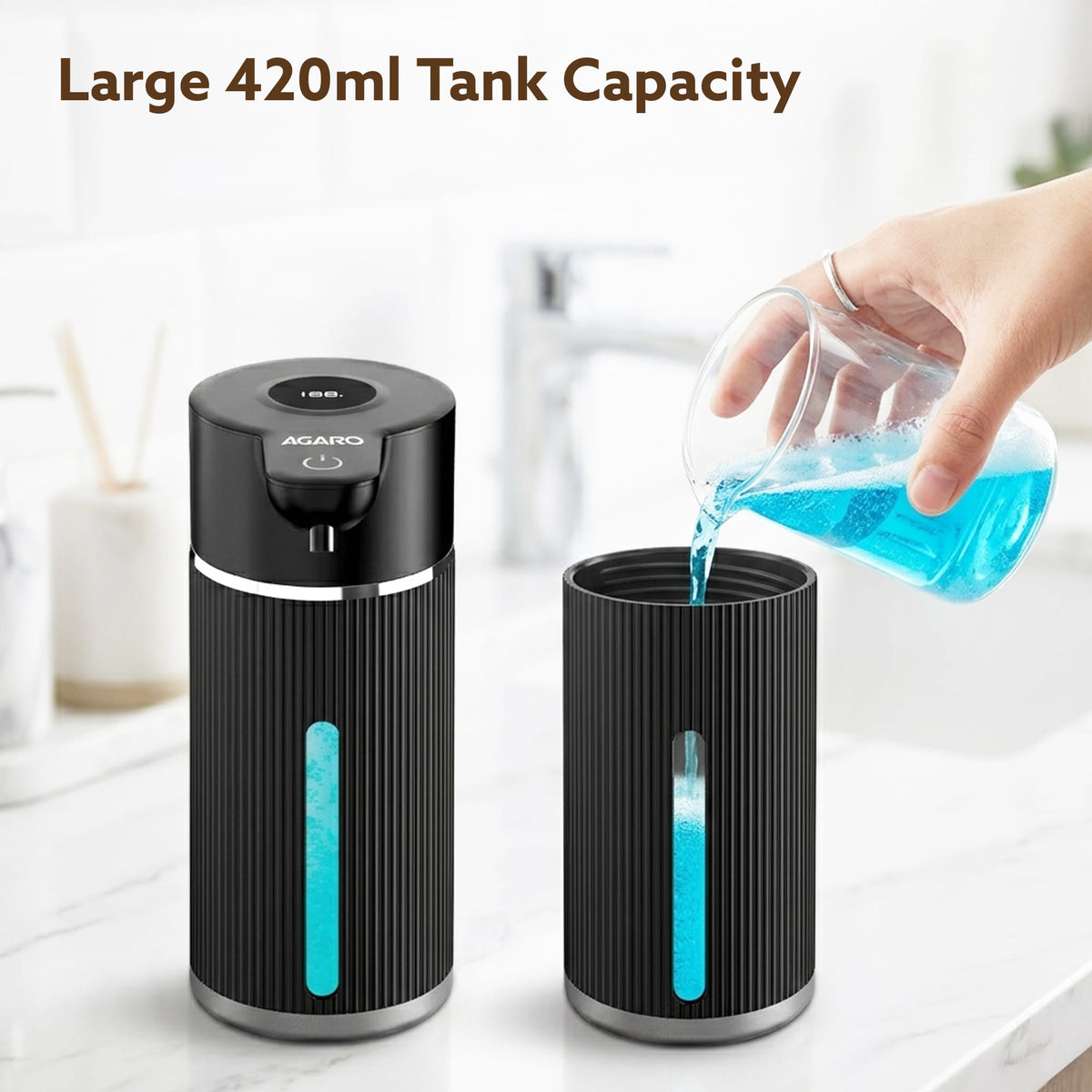 AGARO Elite Automatic Soap Dispenser, 420ml Touchless Foaming Hand Wash Dispenser, Digital Display, Wall Mount, Rechargeable 1200mAh Battery, IPX5 Water Resistant, for Bathroom, Kitchen & Office-3