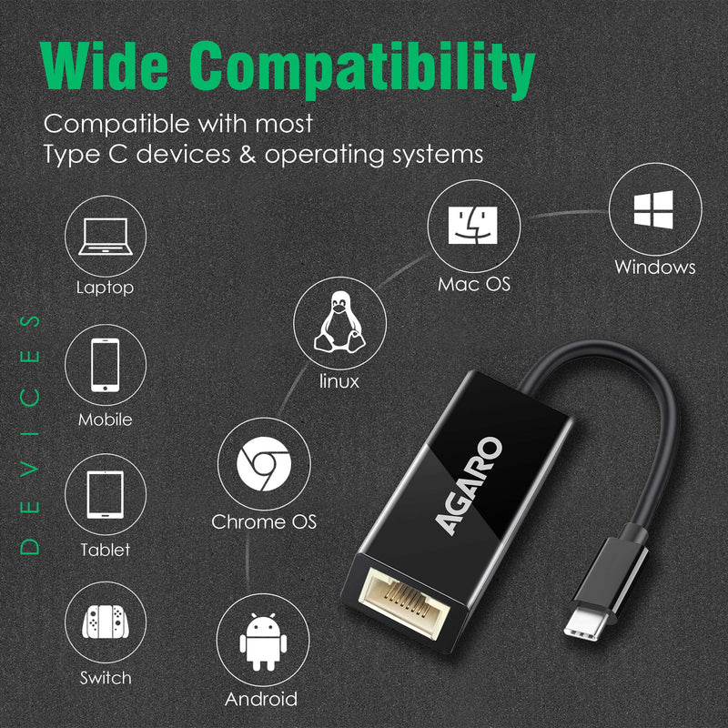 AGARO USB C to Ethernet Adapter, 4-in-1 RJ45 to USB C Thunderbolt 3/Type-C Gigabit Ethernet LAN Network Adapter
