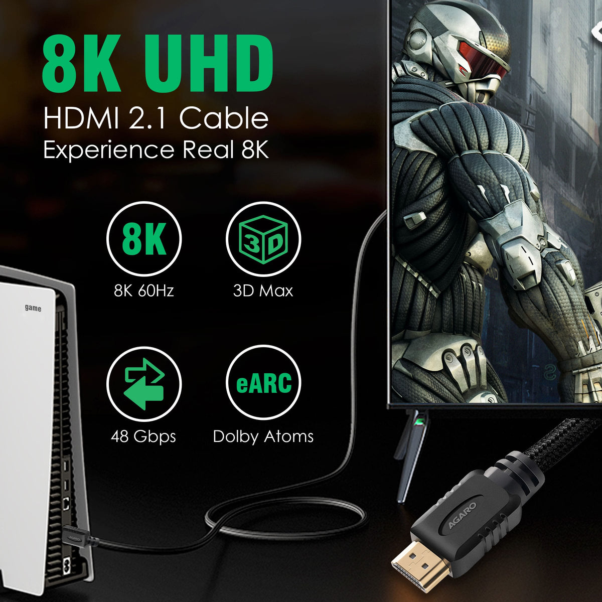 AGARO HDMI Cable 2 Meters, Premium High Speed 2.1-3