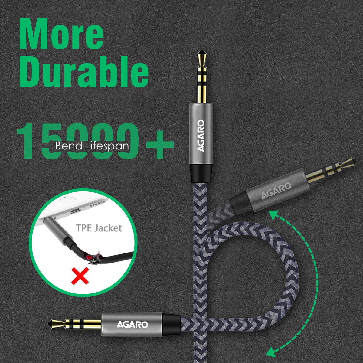 AGARO 3.5mm Aux Male to Female Extension Cable, Audio Cable with Microphone Gold Plated Jack Nylon Braided for Car, Media Player & More 1.8 Meter (5.9 Ft), Silver & Black-3
