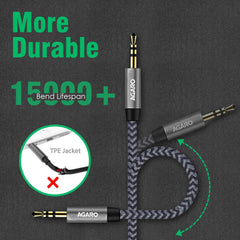 AGARO 3.5mm Aux Male to Female Extension Cable, Audio Cable with Microphone Gold Plated Jack Nylon Braided for Car, Media Player & More 1.8 Meter (5.9 Ft), Silver & Black-3