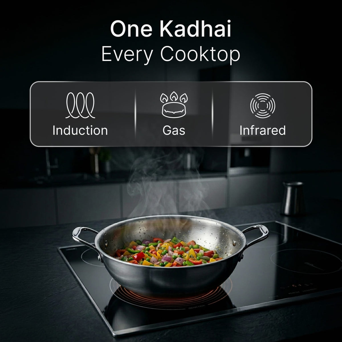 AGARO Regency 28 cm Triply Stainless Steel Kadai with Lid, 4L-3