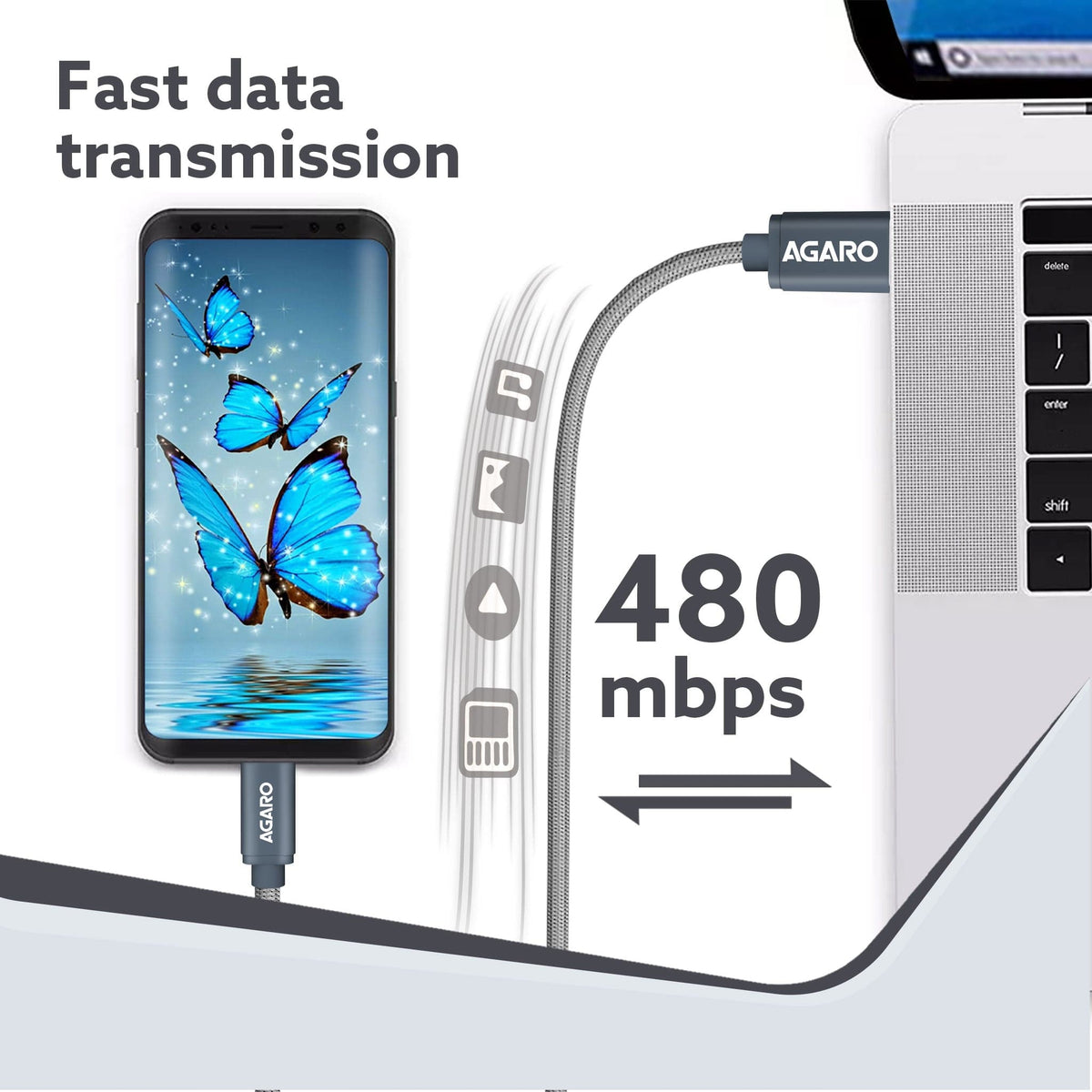AGARO USB C to Lightning Braided Sync & Charge Cable For iPhone, iPad and iPod, Fast Charging Lightning Cable, 3.2 Feet 