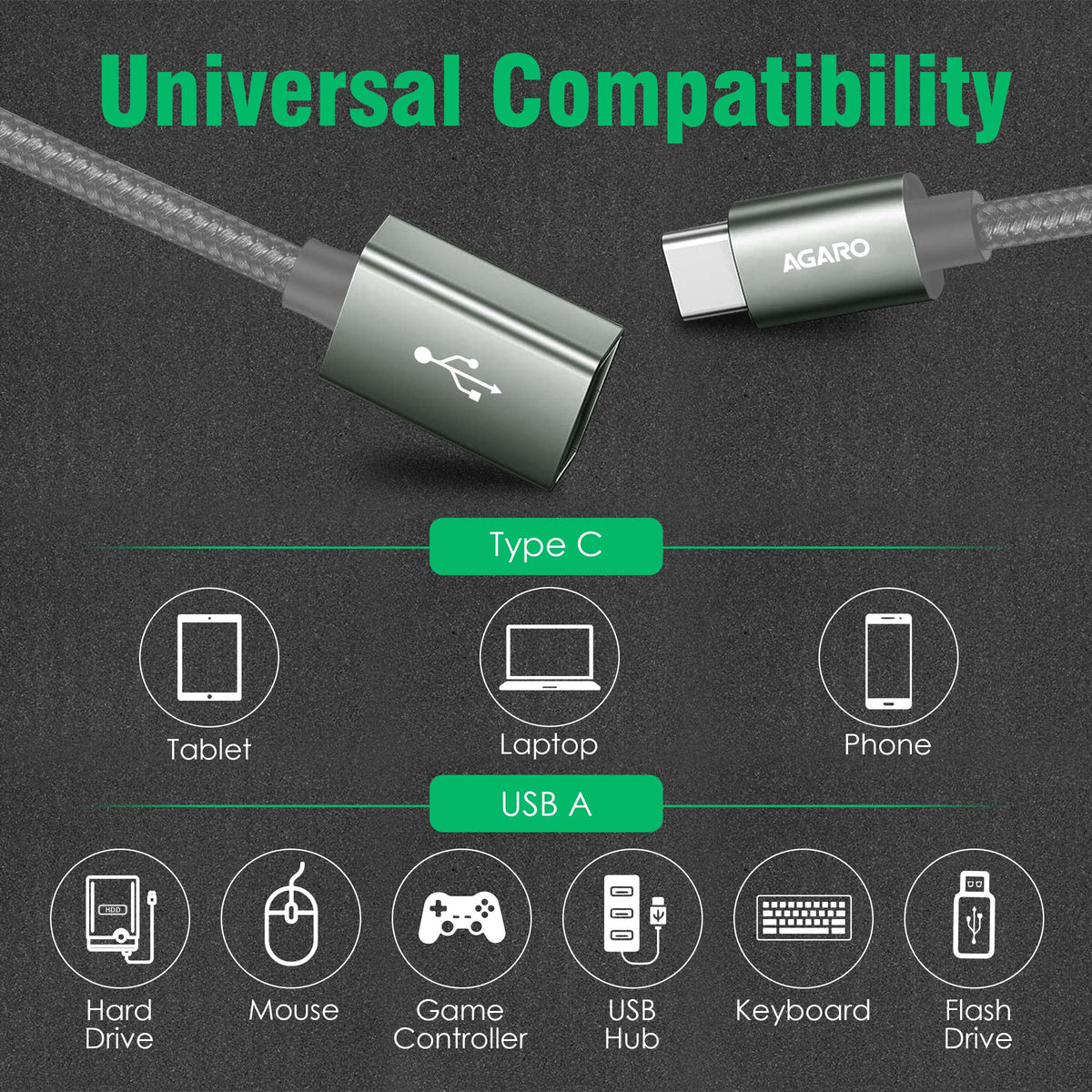 AGARO USB Type C to USB 3.0 OTG Cable, Adapter, Connector, Fast Charging, Data Transfer Speed Up to 10 GBPS, Compatible with Laptops, Tablets, Smartphone and Chargers-3