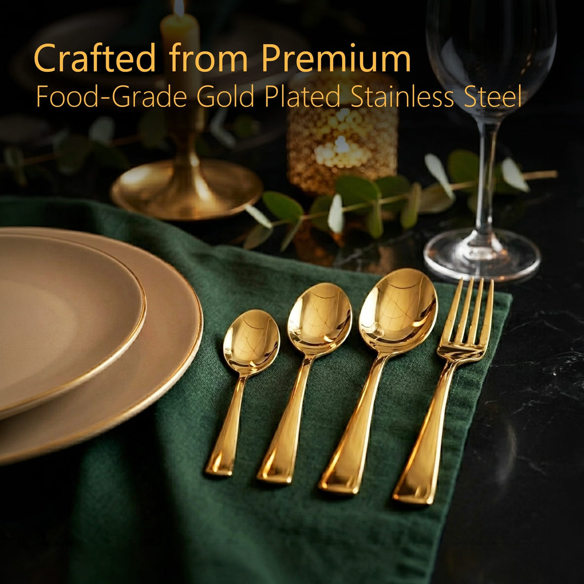 AGARO Regal 24 Pieces Gold Stainless Steel Cutlery Set for Dining Table, Premium Mirror Finish, 6 Tea Spoons, 6 Dinner Spoons, 6 Dinner Forks & 6 Dessert Spoons, Food Grade, Rust Resistant-4