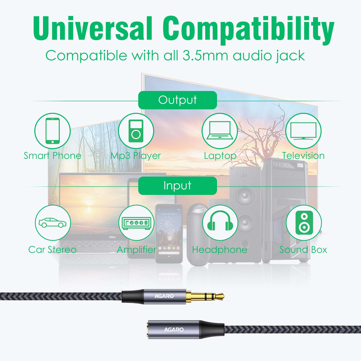 AGARO 3.5mm Aux Male to Female Extension Cable, Audio Cable with Microphone Gold Plated Jack Nylon Braided for Car, Media Player & More 1.8 Meter (5.9 Ft), Silver & Black-4