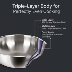 AGARO Regency 28 cm Triply Stainless Steel Kadai with Lid, 4L-4