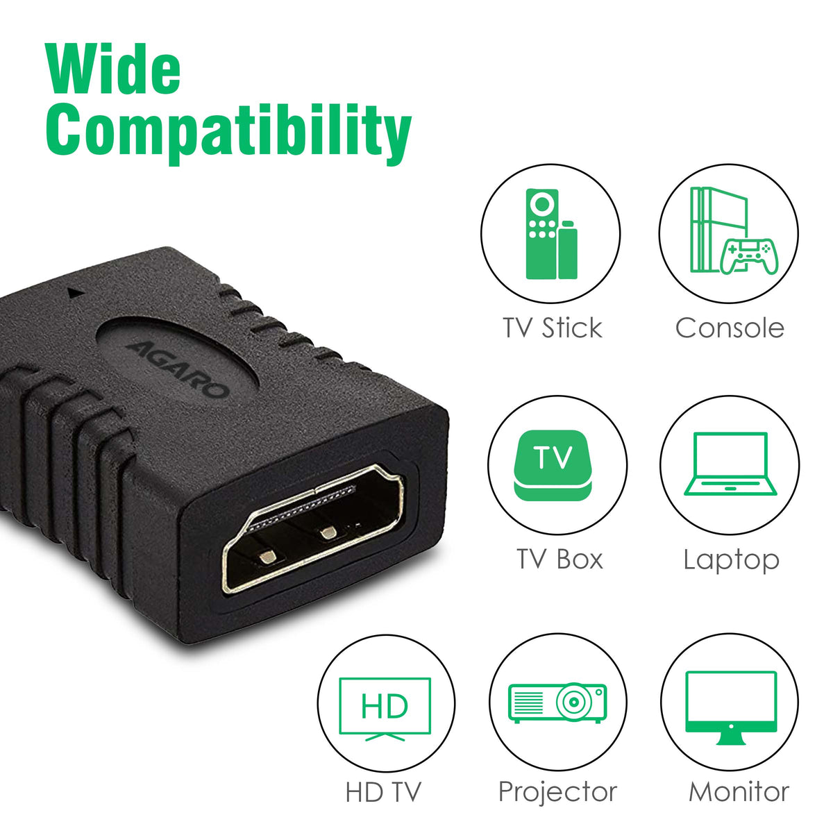 AGARO HDMI Female to Female Coupler Extender Adapter Connector, Black (33572)