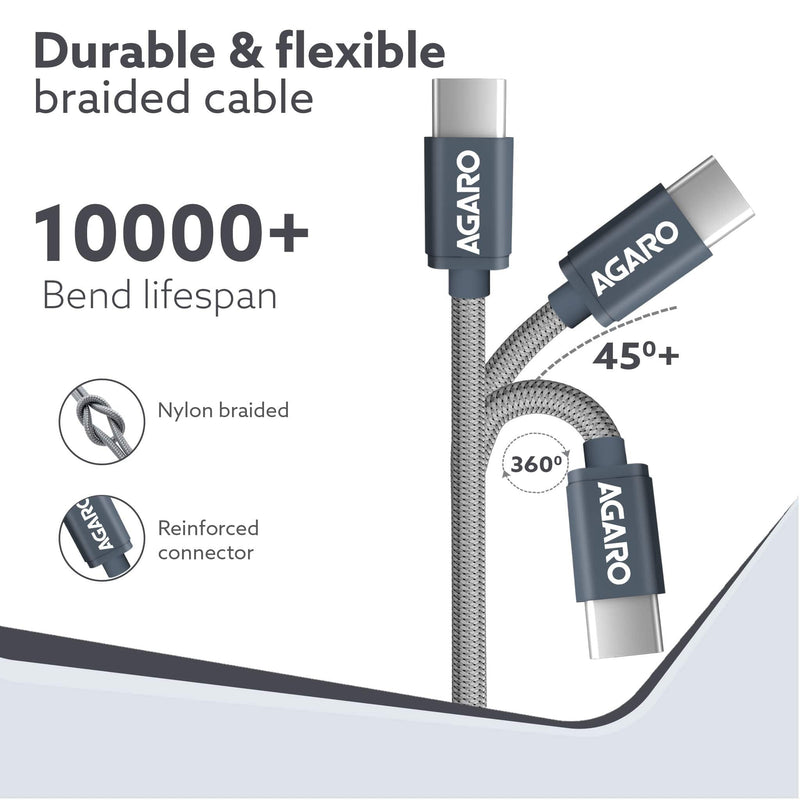 AGARO USB Type C To Type C Braided Sync & Fast Charging Cable, Compatible With Mobile, Laptop & Tablets, 3.2 Feet (1M), 