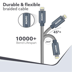 AGARO USB A to Lightning Braided Sync & Charge Cable For iPhone, iPad and iPod, Fast Charging Lightning Cable, 3.2 Feet 