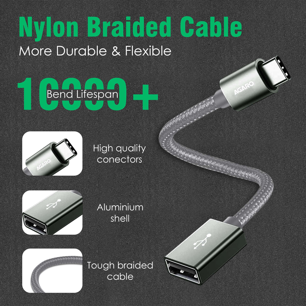 AGARO USB Type C to USB 3.0 OTG Cable, Adapter, Connector, Fast Charging, Data Transfer Speed Up to 10 GBPS, Compatible with Laptops, Tablets, Smartphone and Chargers-4