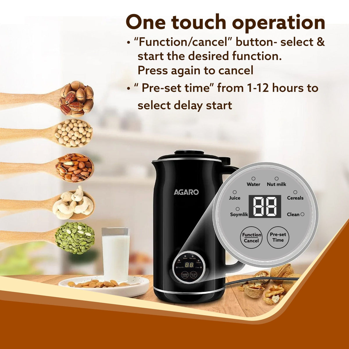 AGARO Regency Automatic Nut Milk Maker, Vegan Milk Machine, Make Vegan Milk From Nuts, Almonds, Soya, Oats etc, Boil Wat