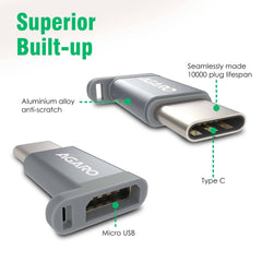 AGARO Micro USB to Type-C OTG Adapter - (Metallic Grey)