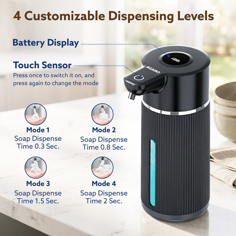 AGARO Elite Automatic Soap Dispenser, 420ml Touchless Foaming Hand Wash Dispenser, Digital Display, Wall Mount, Rechargeable 1200mAh Battery, IPX5 Water Resistant, for Bathroom, Kitchen & Office-4