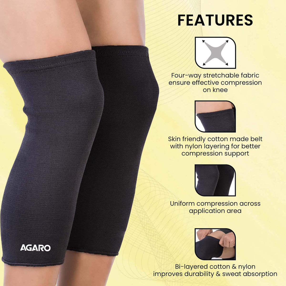 AGARO Tubular Stretchable Knee Cap, Breathable Fabric, Uniform Compression, Relieves Muscle Pain, Joint Pain, Injury Rec