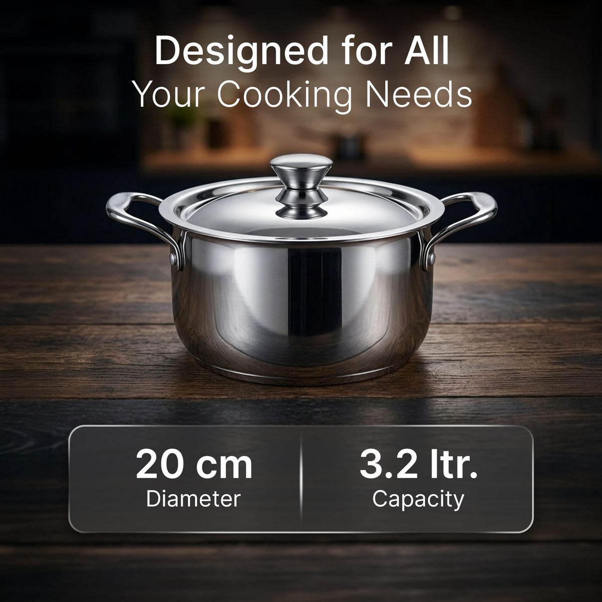 AGARO Regency 20 cm Triply Stainless Steel Casserole with Lid, 3.2L-5