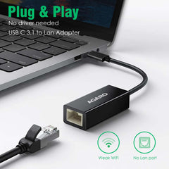 AGARO USB C to Ethernet Adapter, 4-in-1 RJ45 to USB C Thunderbolt 3/Type-C Gigabit Ethernet LAN Network Adapter