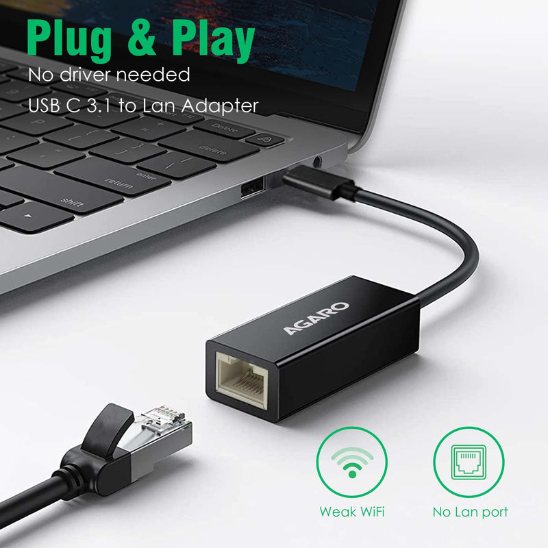 AGARO USB C to Ethernet Adapter, 4-in-1 RJ45 to USB C Thunderbolt 3/Type-C Gigabit Ethernet LAN Network Adapter